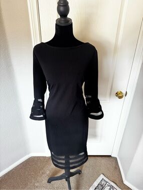 Calvin Klein Black Midi Dress with Sheer Band Details